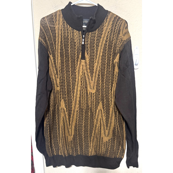 Vintage Miko Sweater Mens 2XL Brown Abstract Knit Wool Blend 90s 1/4 zip mock - Picture 1 of 5